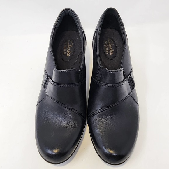 Clarks Bendables Black Leather Heeled Slip On Shoes 7.5M Ingalls Atlantic Loafer - Picture 2 of 10